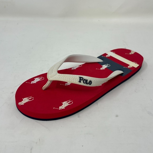 Polo Ralph Lauren Unisex Junior Flip Flop Red/ White Pony Logo US Size 6 VTG NEW - Picture 2 of 14